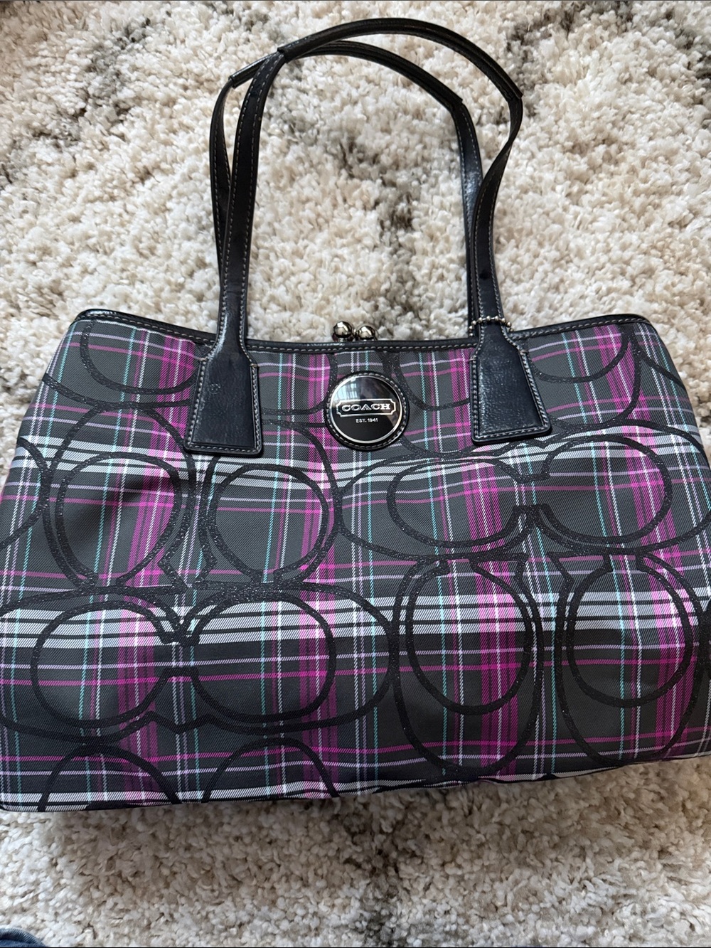 Coach Signature Tartan Frame Tote Bag